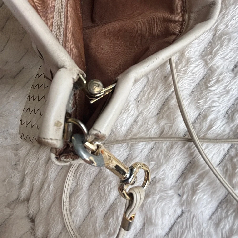 Vintage Pierre Cardin Cream Woven Leather Crossbody Gold Frame